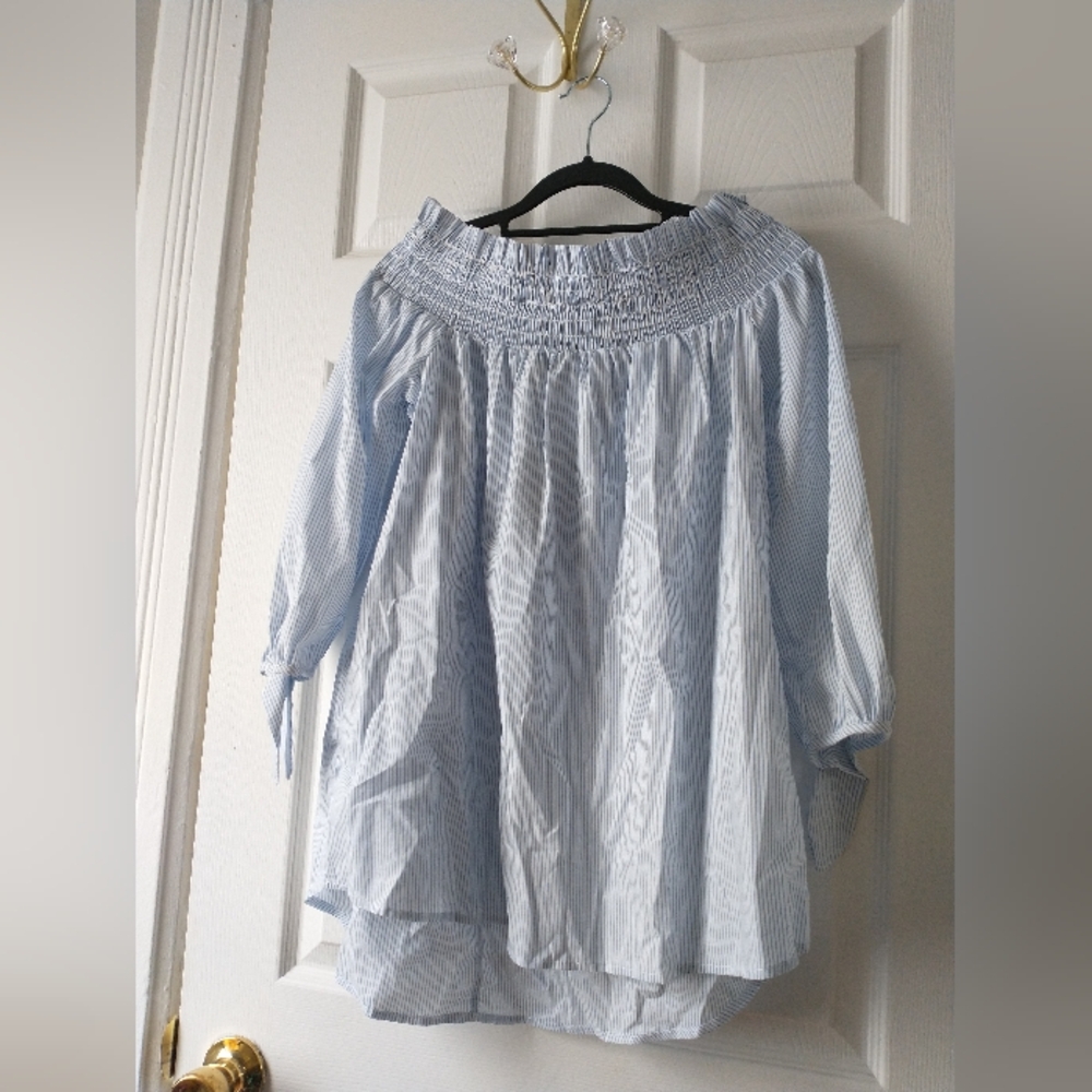 Signature Studio Blue And White Striped Off The Shoulder Blouse Sz  Small - Picture 5 of 5